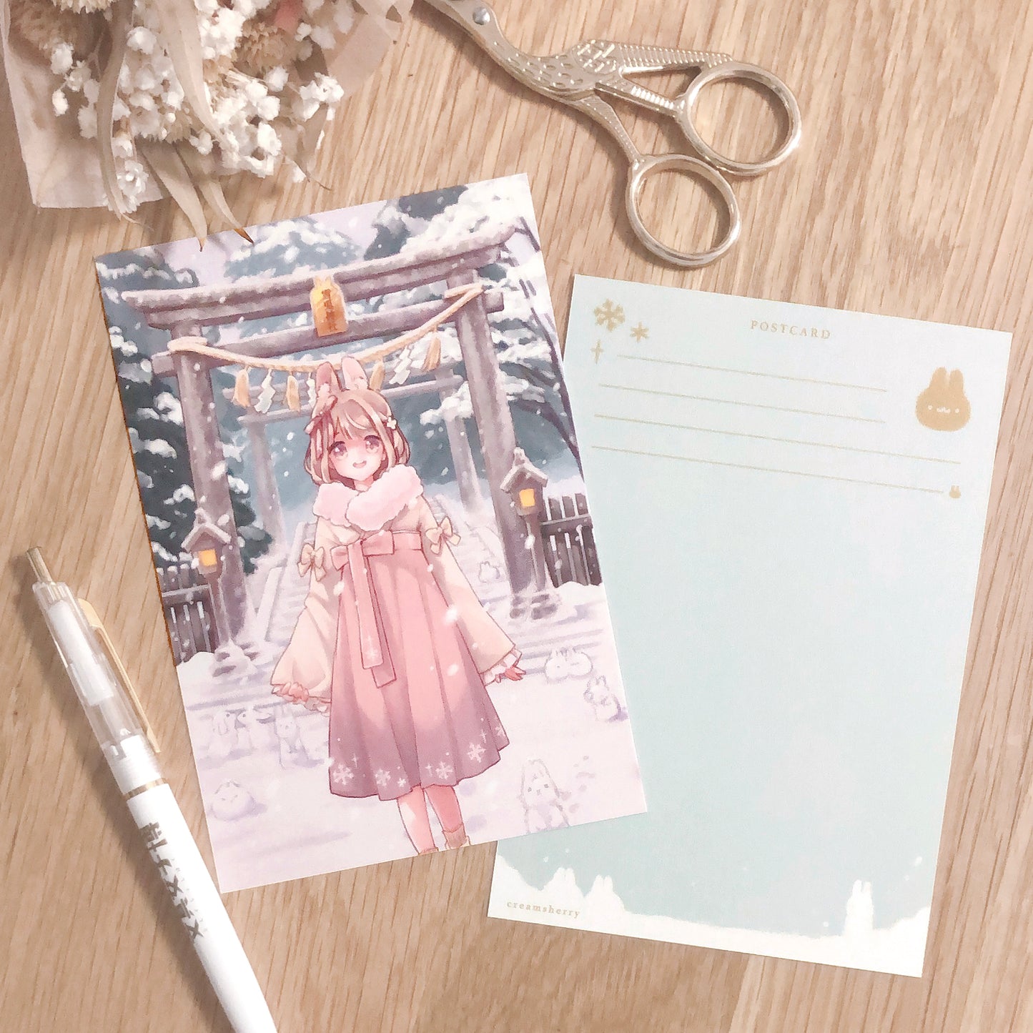snow bunny shrine postcard & sticker