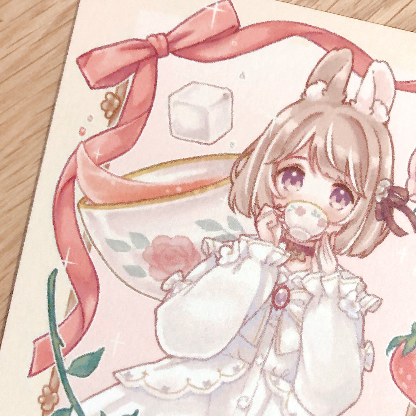 strawberry rose tea postcard