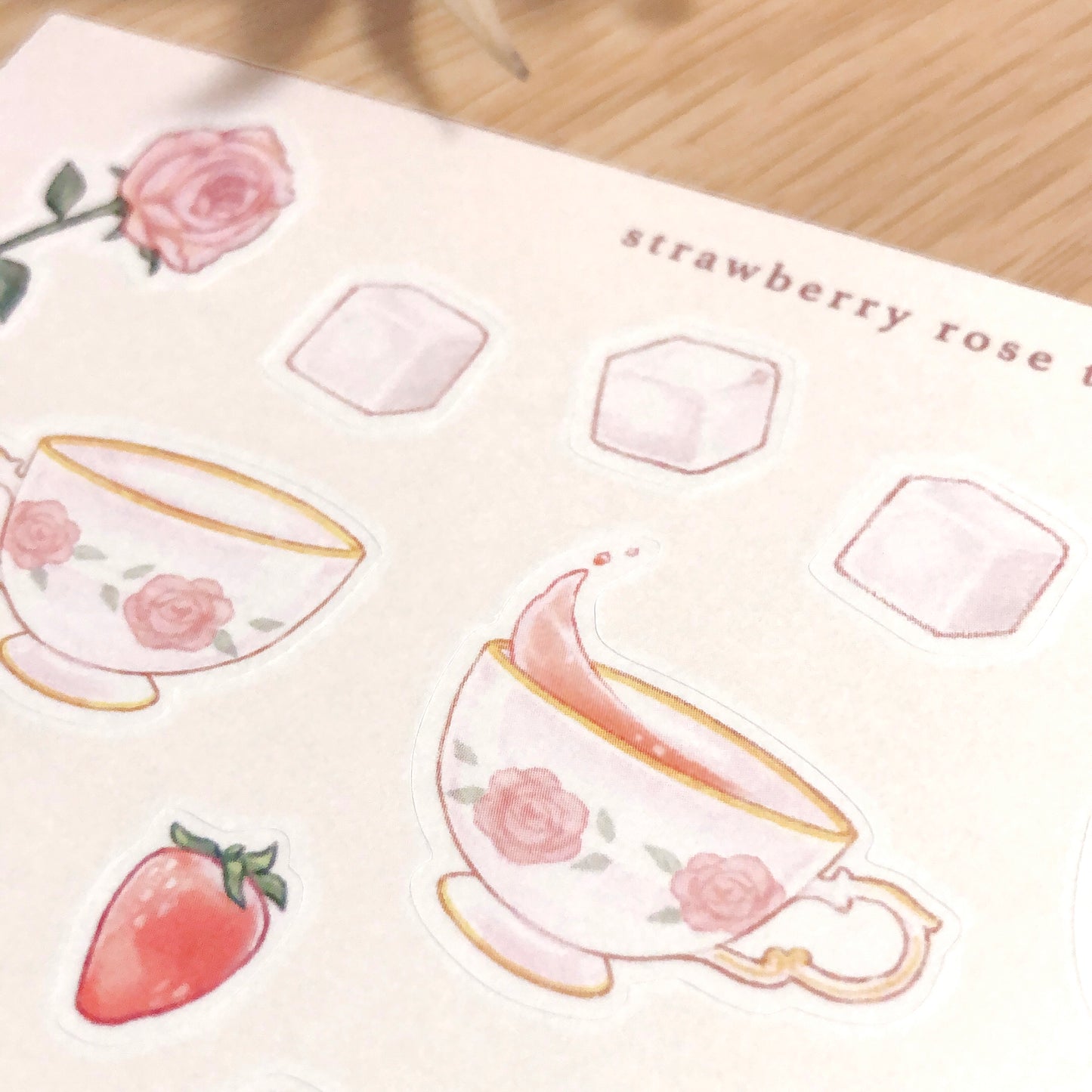 strawberry rose tea sticker sheet