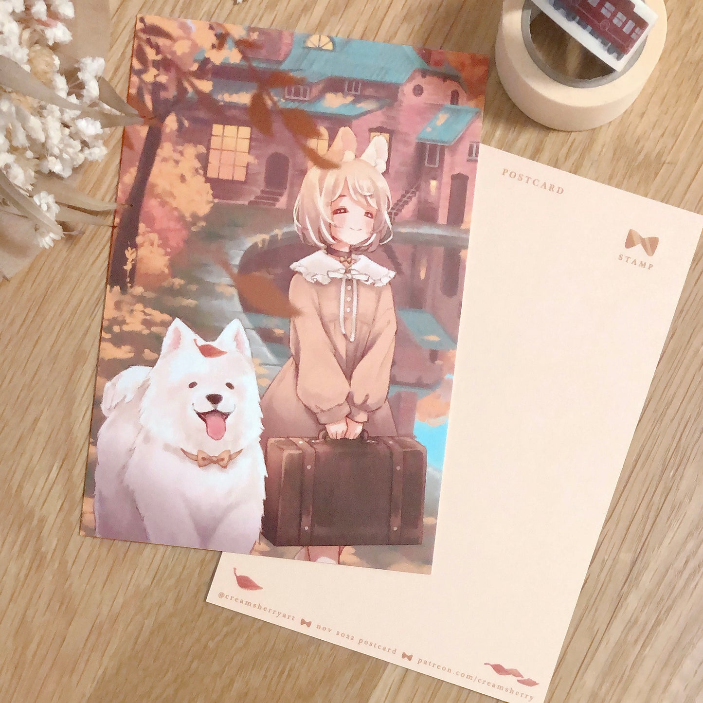 autumn walk postcard & sticker
