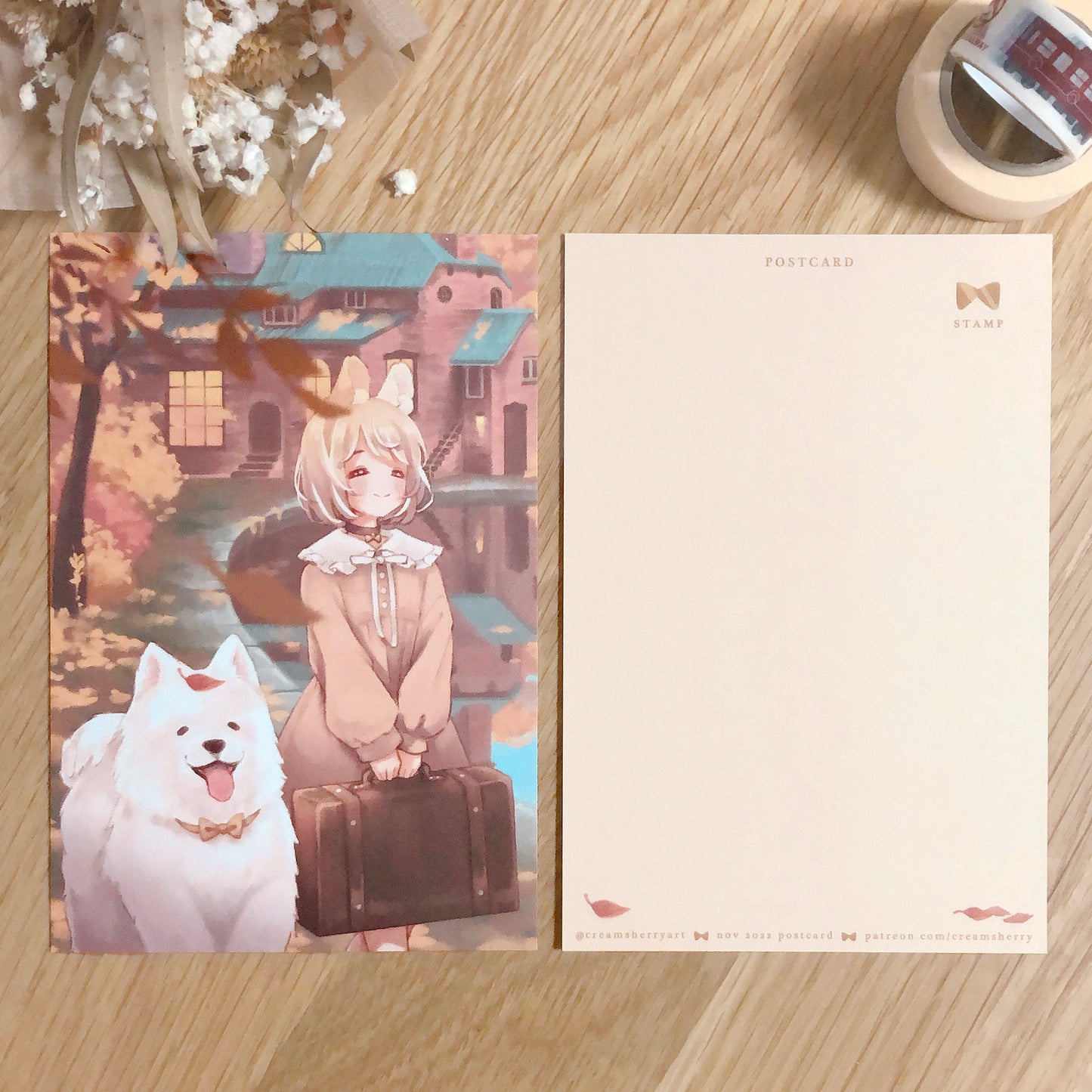 autumn walk postcard & sticker