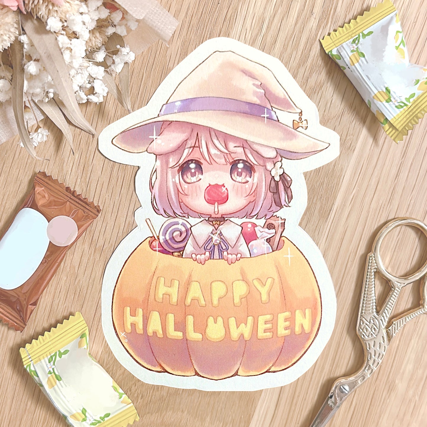hand-cut halloween postcard & sticker sheet