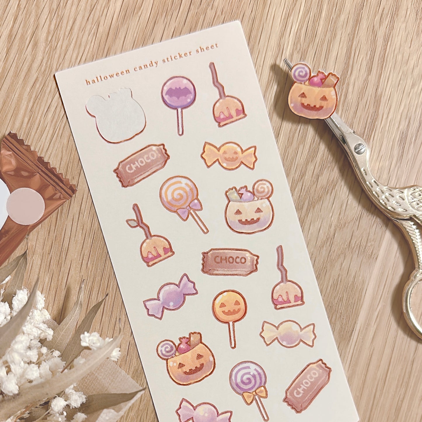 hand-cut halloween postcard & sticker sheet