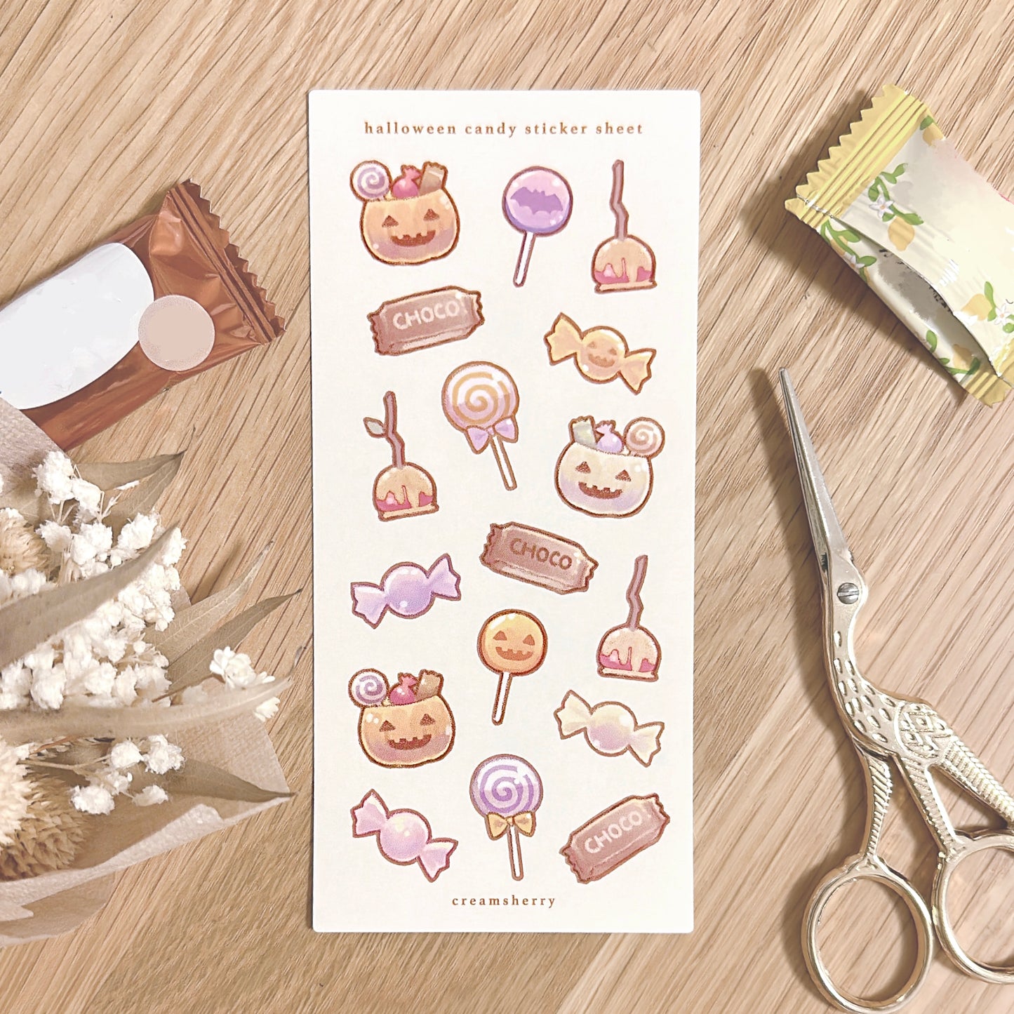 hand-cut halloween postcard & sticker sheet