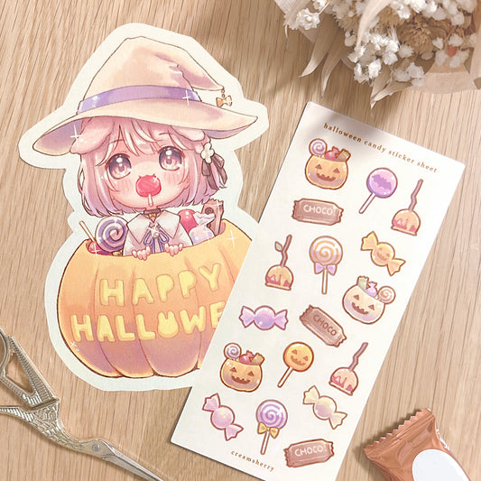 hand-cut halloween postcard & sticker sheet