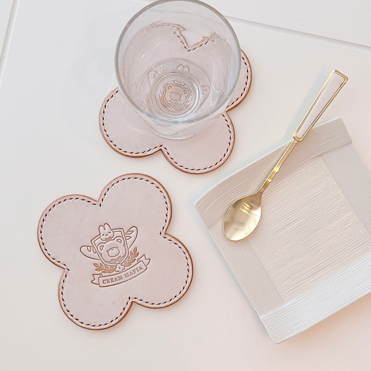 flower-shaped leather coasters