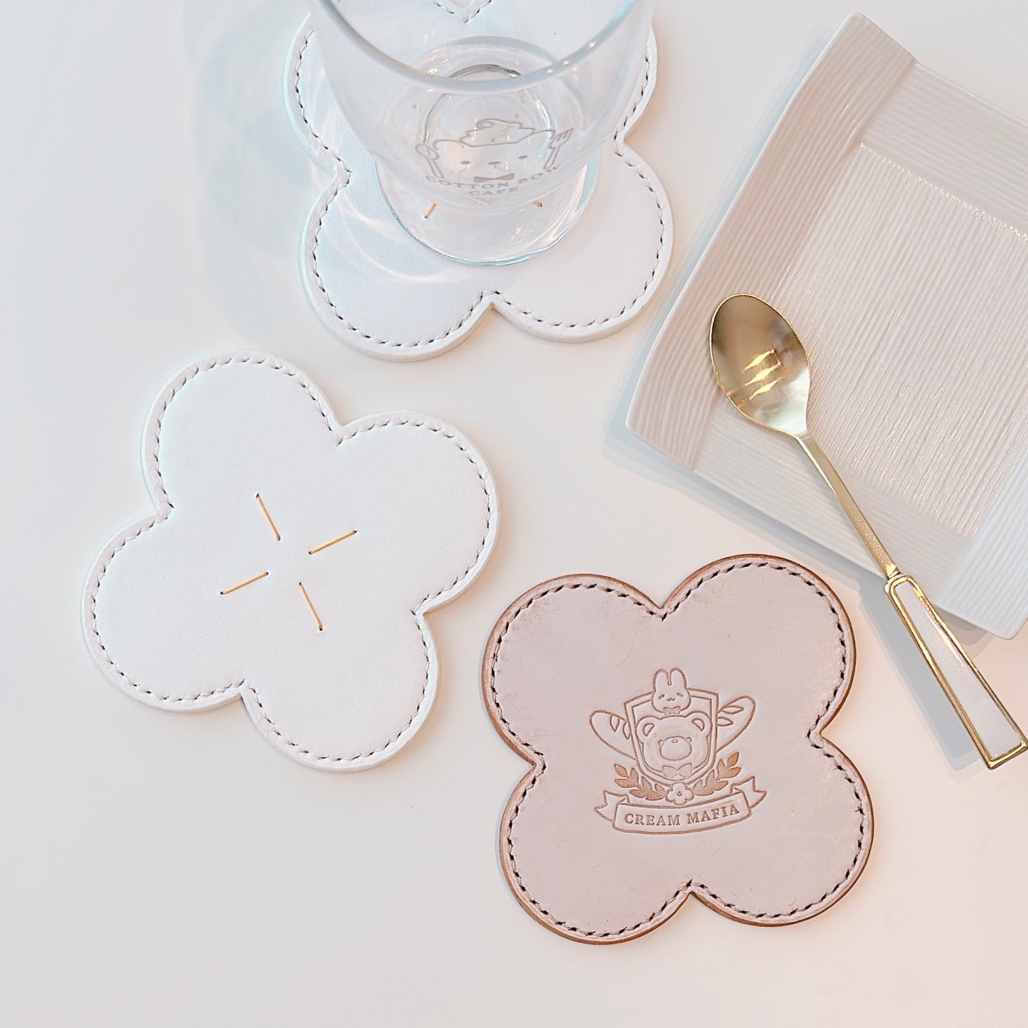 flower-shaped leather coasters