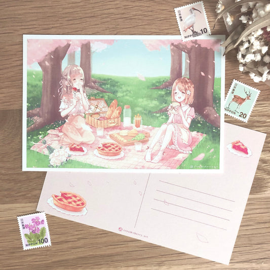 picnic under the sakura postcard